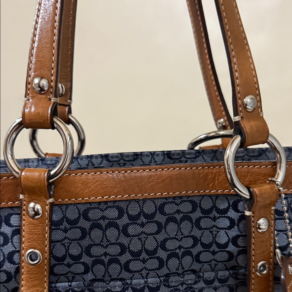 Coach Blue and Tan Signature Tote - Picture 7 of 12